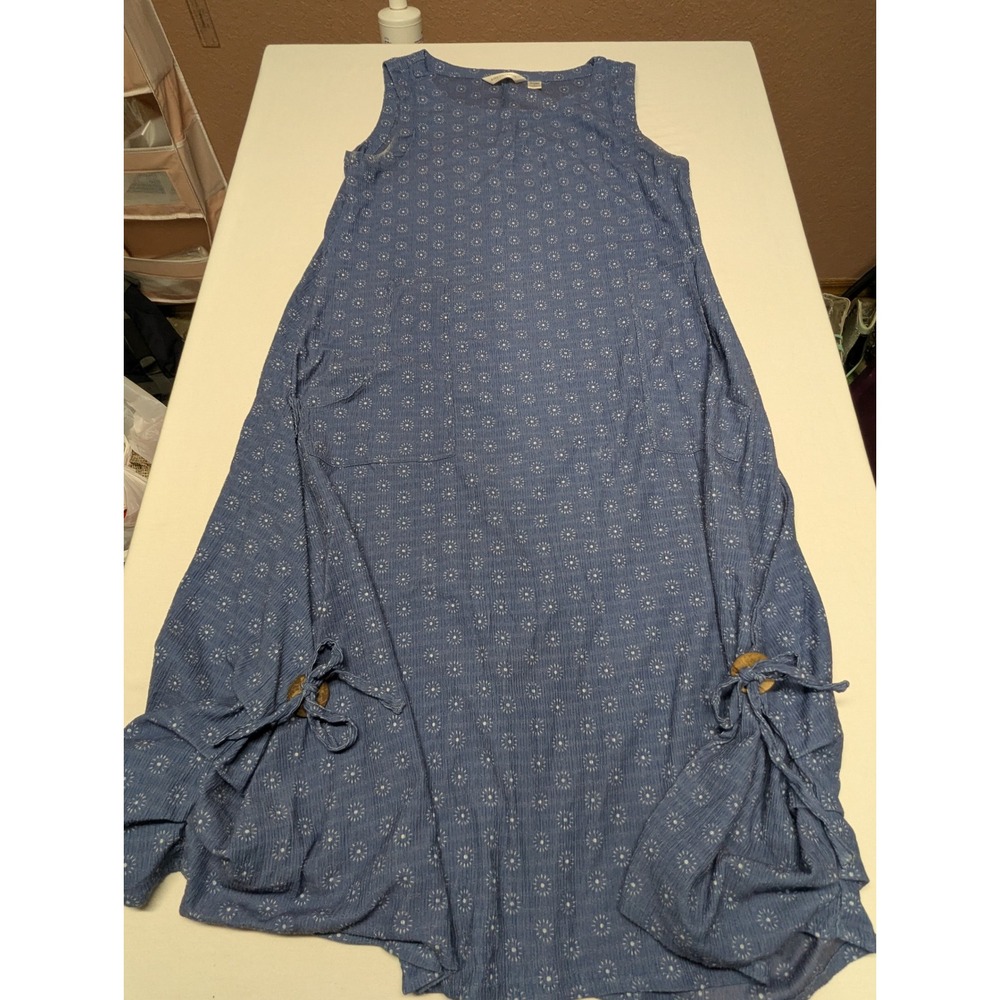 King Universal Blue Sunburst Print Sleeveless Midi Dress with Pockets Size M